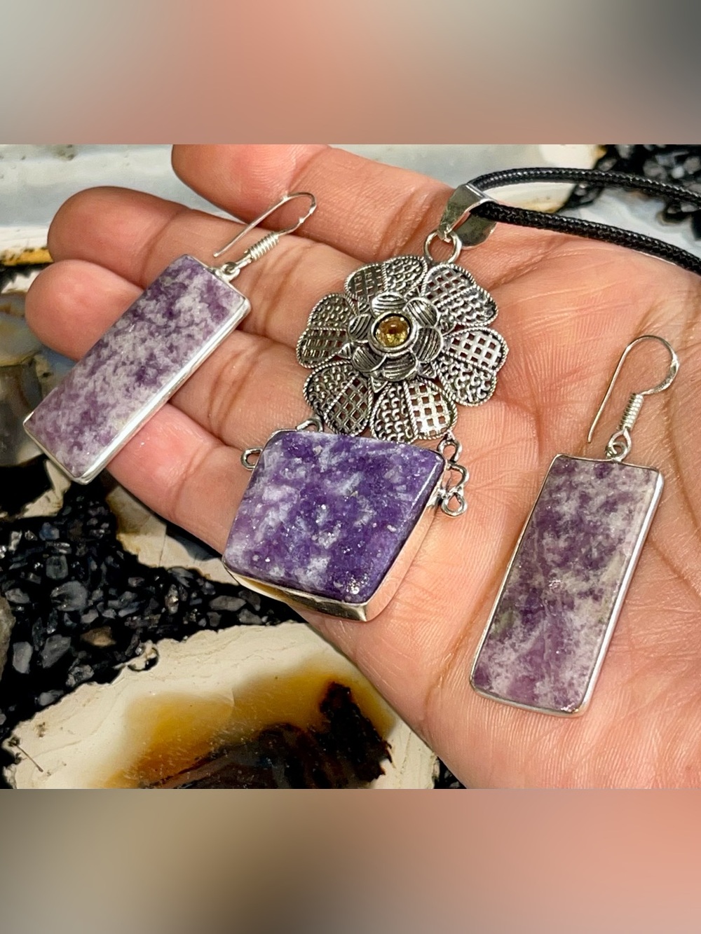 Lepidolite Pendant & Earrings Set “The Peace Stone”
